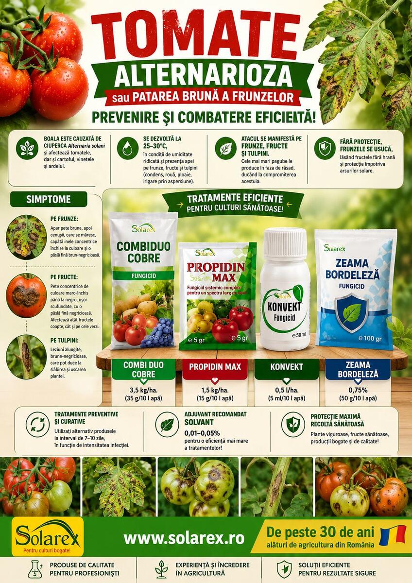 ALTERNARIOZA  sau  PATAREA BRUNA A FRUNZELOR DE TOMATE – TRATAMENTE EFICIENTE !