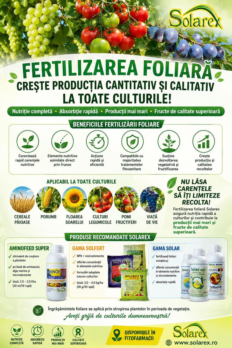 CU FERTILIZAREA FOLIARA CRESTEM PRODUCTIA CANTITATIV SI CALITATIV LA TOATE CULTURILE !